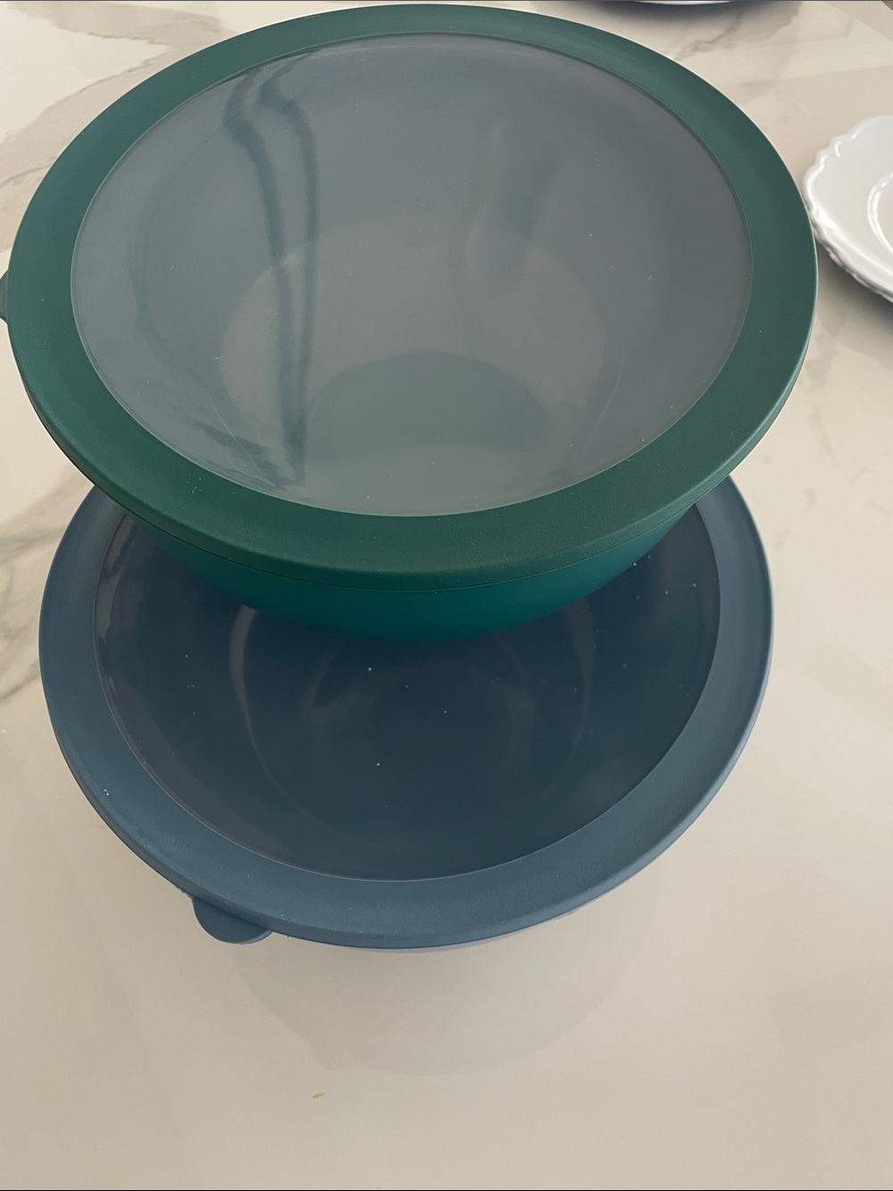 Set of Green and Teal Silicone Food Storage Bowls with Lids